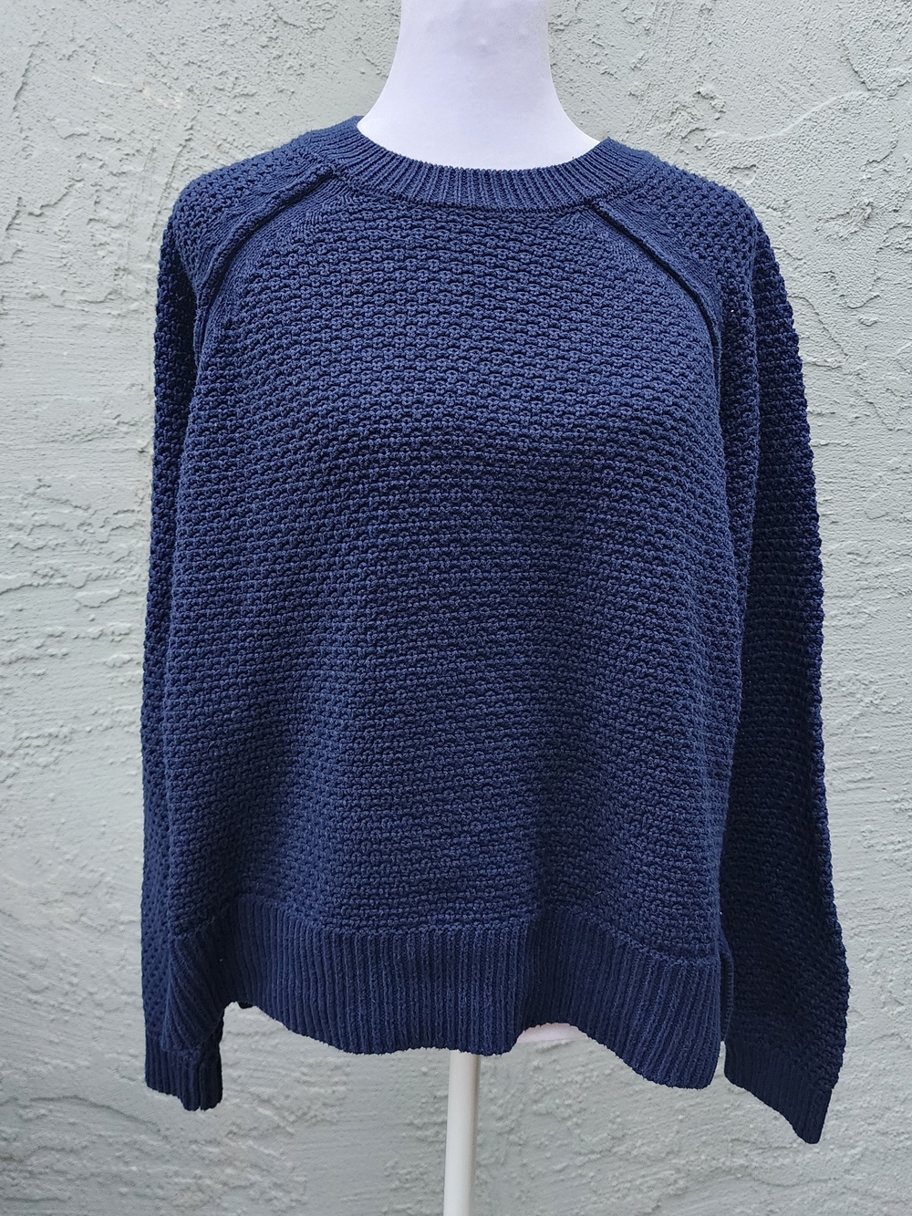 GAP Textured Reverse Stockinette Raglan Knit Pullover Sweater Navy Blue Women's